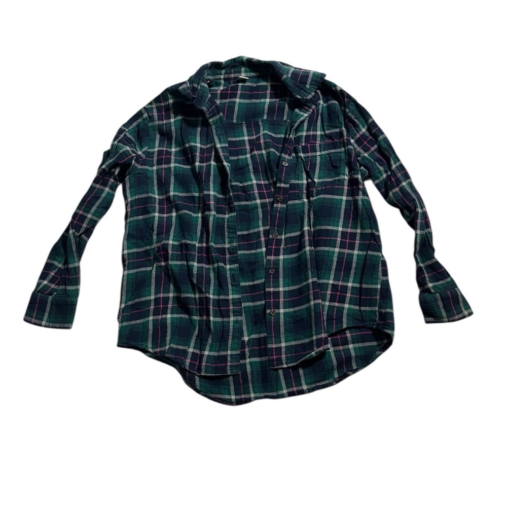 Old Navy Women's Green and Blue Flannel Shirt